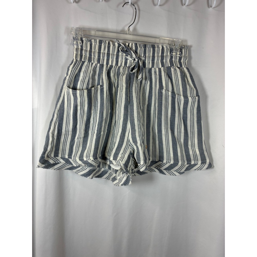 Pink Lily Blue White Striped Smocked Paperbag Waist Shorts Cotton Large PL2479-1